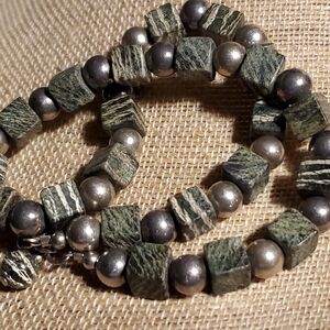 Vintage Sterling Silver Stone Necklace 39g 18" long